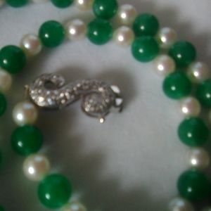 Green Jade 8mm  /6mm Akoya Pearl Necklace